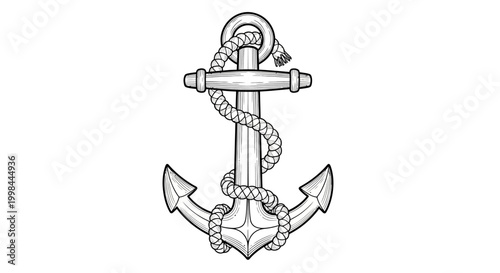 Nautical Anchor with Rope Illustration - Marine Symbol