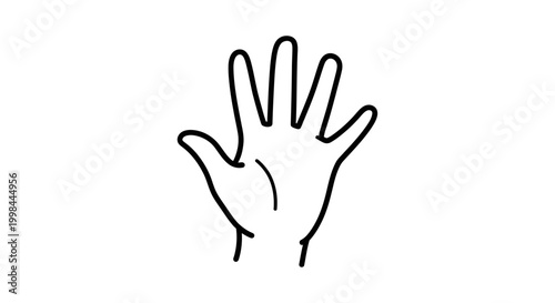 Open Hand Silhouette Vector Icon, Five Fingers Spread, White Background, Simple Line Art