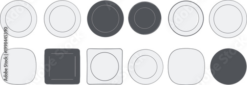 Ceramic Plate Vector Set Featuring Multiple Round Square And Rectangular Dish Designs In White And Grey For Kitchen Dining Tableware And Restaurant Graphic Designs