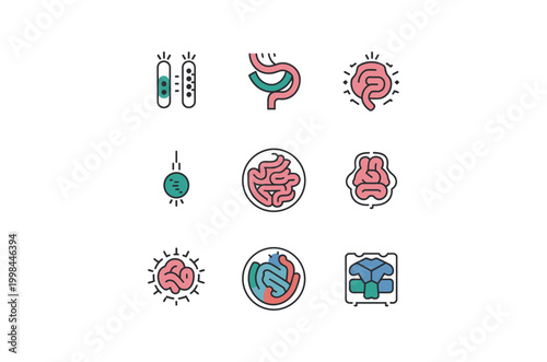 Medical Bacteria Virus Icon Set Flat Color Vector
