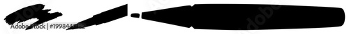 Fountain pen set with black silhouette on white background featuring pen, ink, stationery with writing and office and design