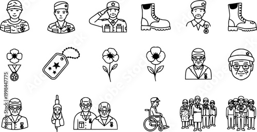 Veteran icon set. Black icon on white background
