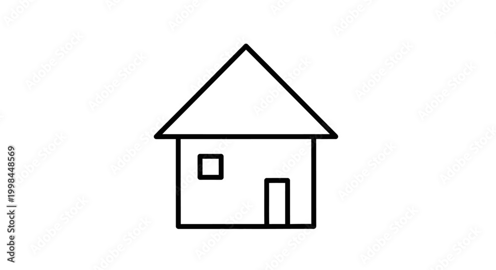 Fototapeta premium Simple House Icon, Minimalist Outline Drawing, Real Estate Symbol