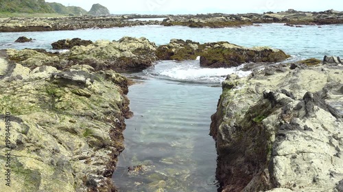 三浦半島地磯の潮溜まりに流れ込む海水