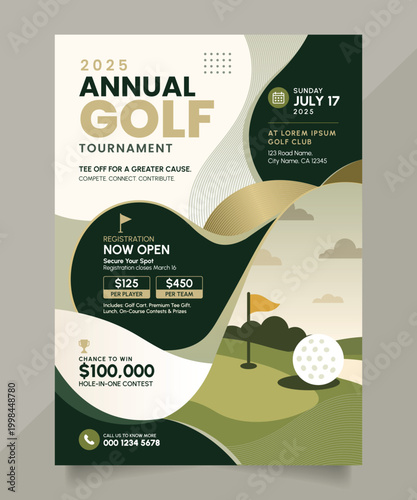 Golf Championship Flyer, Tournament Pamphlet Leaflet Poster Design Template