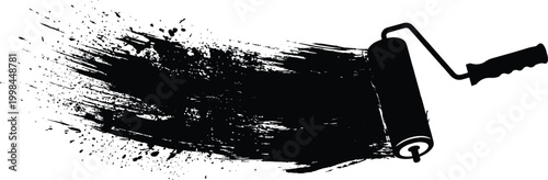 Paint, roller, brush, stroke, black, grunge, texture, wall, renovation, tool, repair, diy, banner, splash, ink, background, curved, graphic, illustration