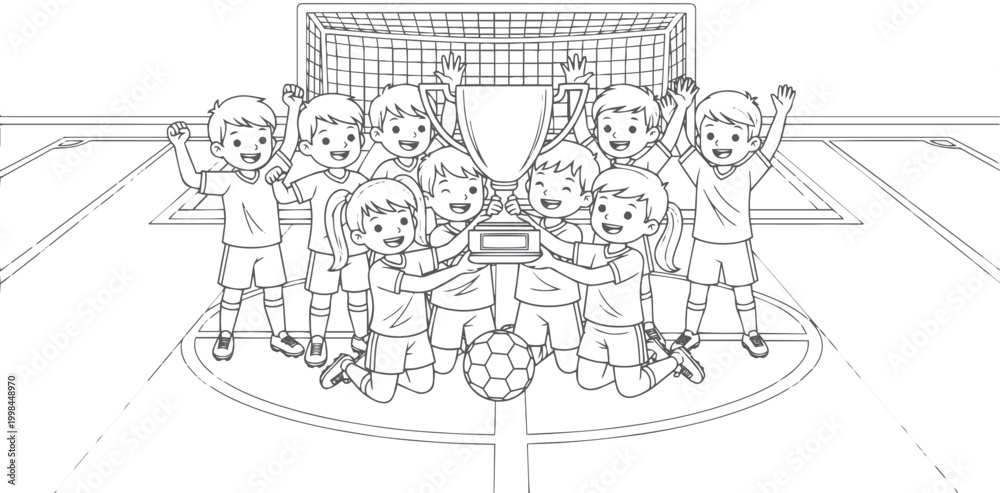Fototapeta premium Kids Soccer Champions Victory Celebration Illustration,