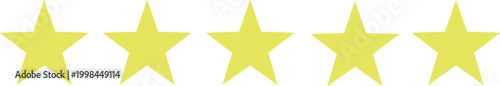 Five golden star rating icons, high quality product review symbols, customer satisfaction feedback elements for web ranking and premium excellence