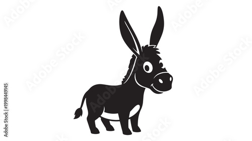 Donkey head and full body icon with black silhouette and white outline for farm and cartoon branding featuring ass, livestock, vector style with logo