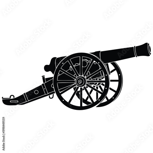 Vintage field cannon silhouette for historical military artillery vector illustration art.