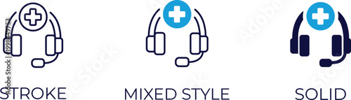 Medical support icon. Telemedicine, healthcare helpline, doctor consultation, emergency contact, and online health advice vector symbols.