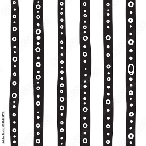 Film perforation strip pattern icon with white circular holes on black vertical frames featuring cinema, movie reel, retro media with analog and