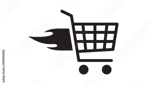 Shopping cart icon with flame design inside indicates fast delivery and quick shipping service for online purchases featuring ecommerce, fire symbol,