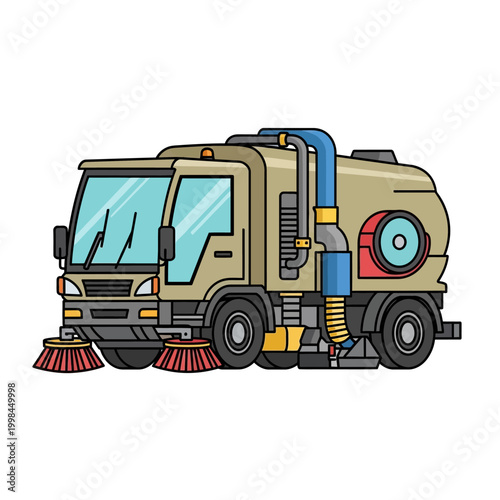 Street Sweeper Truck Illustration - Urban Cleaning Vehicle with Brushes and Vacuum