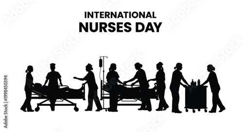 International nurses day silhouette celebrating healthcare professionals caring for patients in hospitals