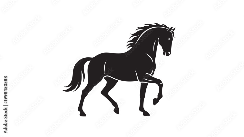 Obraz premium Horse silhouette icon with flowing mane and athletic stance, premium vector logo for branding and sports themes featuring animal, equestrian,