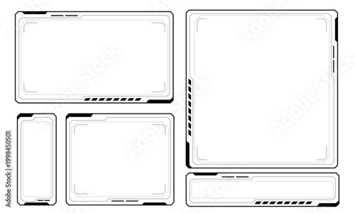 Hud frames black user interface elements design modern technology futuristic control panel screen digital hologram window gaming menu touching cyber monitor set on white background vector