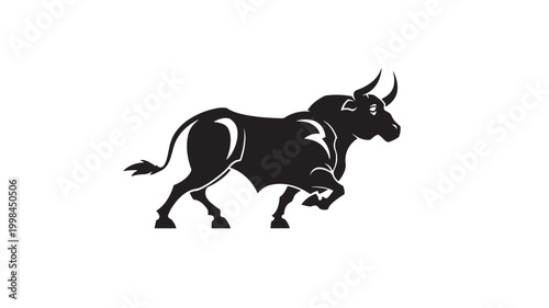 Bull head silhouette icon for premium logo design, aggressive roaring stance with bold vector style for branding featuring mascot, charging, fierce
