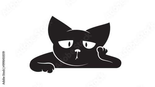 Cat face icon with big eyes and whisker smile in bold premium black vector style for web and mascot branding featuring feline, whiskers, logo with