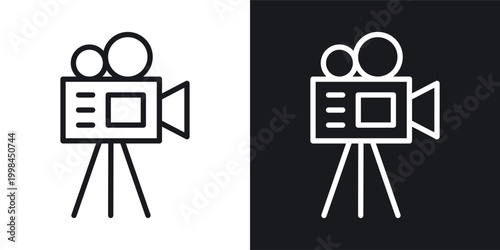 TV camera icons set in black and white stroke lines