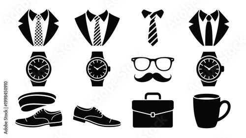 Elegant collection of classic men's fashion accessories and business icons representing style professionalism and sophistication with timeless appeal for modern gentlemen
