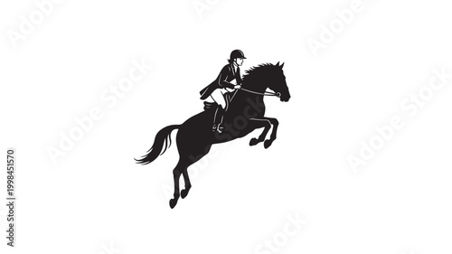 Horseman silhouette on horseback drawing style with rider holding reins, minimal vector flat illustration premium graphic