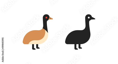 two stylized ducks illustration, minimalist background, graphic design