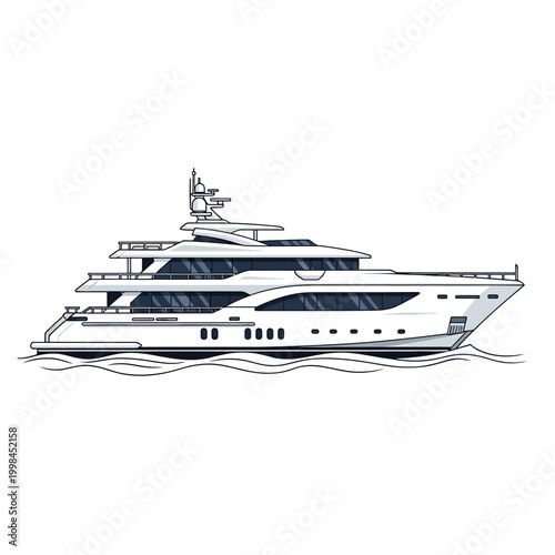 Luxury Yacht Illustration - Modern Motorboat on Water