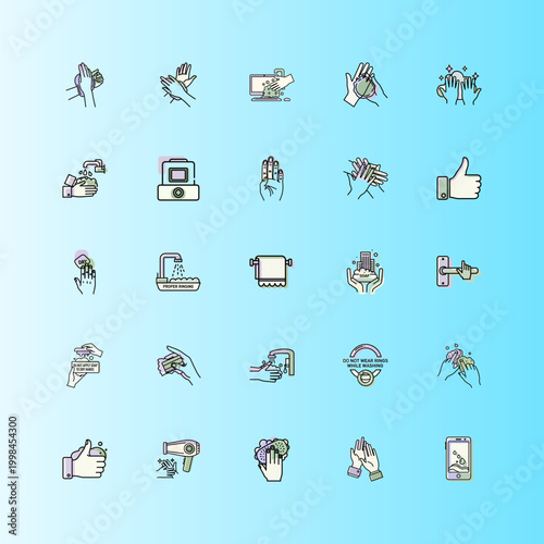 Hand Washing Pictogram Vector Illustration or Hand Hygiene Icons Set for Design