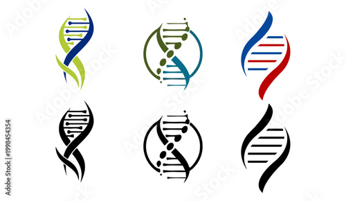 DNA Double Helix Logo Set - Biotech and Genetic Research Icons