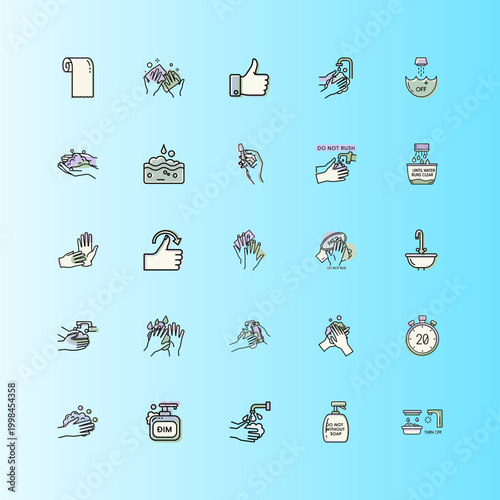 Hand Washing Set Icon Illustrations for Cleanliness or Health or Healthcare or Hygiene. or Clean Hand Wash Symbols Vector Graphic Designs.