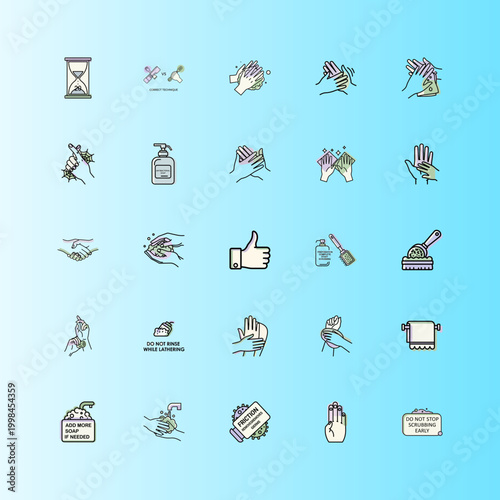 Hand Washing Step-by-Step Illustration or Health & Hygiene Instructions Graphic