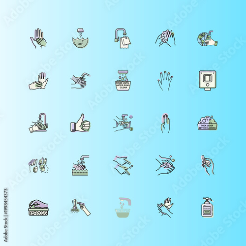 Hand washing steps graphic illustration or Hand hygiene icons infographic vector design