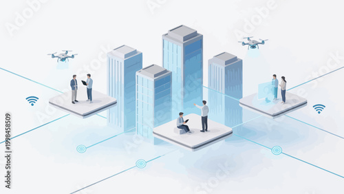 Connected people in futuristic city