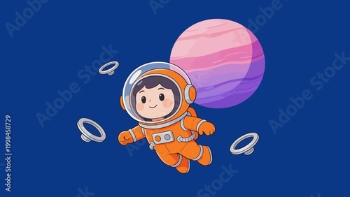 Cartoon astronaut floating in space