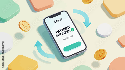 Mobile payment success on phone screen