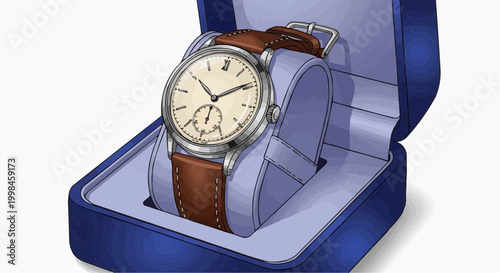 An elegant wristwatch presented in a classy gift box in white background.