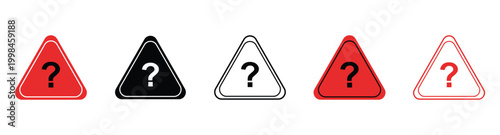 Triangle Question Mark Icon Set - Vector Help, Warning, and Info Symbols for Frequently Asked Questions, Support, and Risk Awareness in Red and Black Colors. Vector  illustration