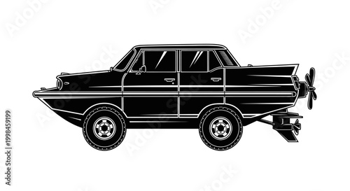 Canvas Print Black amphibious car illustration isolated on white background