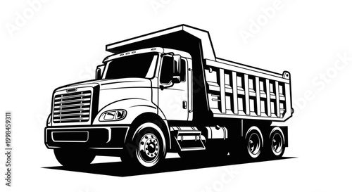 Black and white dump truck illustration construction vehicle isolated
