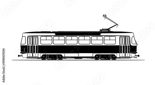 Bild auf Leinwand Black and white illustration of a trolley car on white background