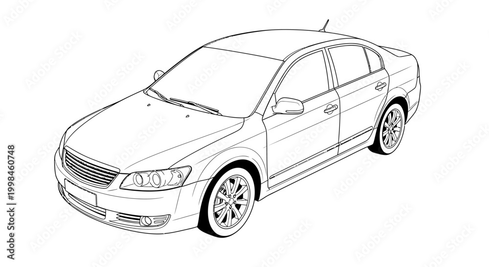Fototapeta premium Line drawing of a modern sedan car vector illustration isolated on white
