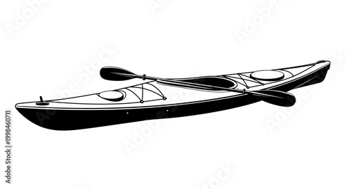 Kayak illustration with paddle isolated on white water sports equipment