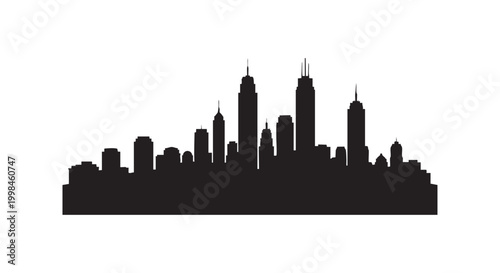Black silhouette cityscape skyline representing urban landscape with tall modern buildings and skyscraper structures.