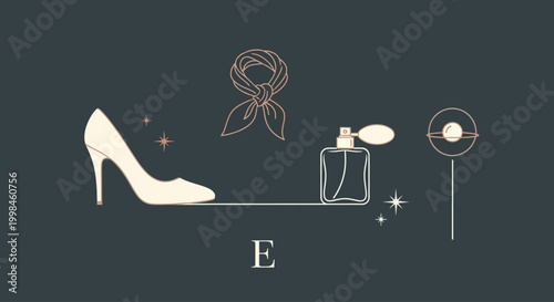 Elegant fashion accessories and perfume bottle on dark background