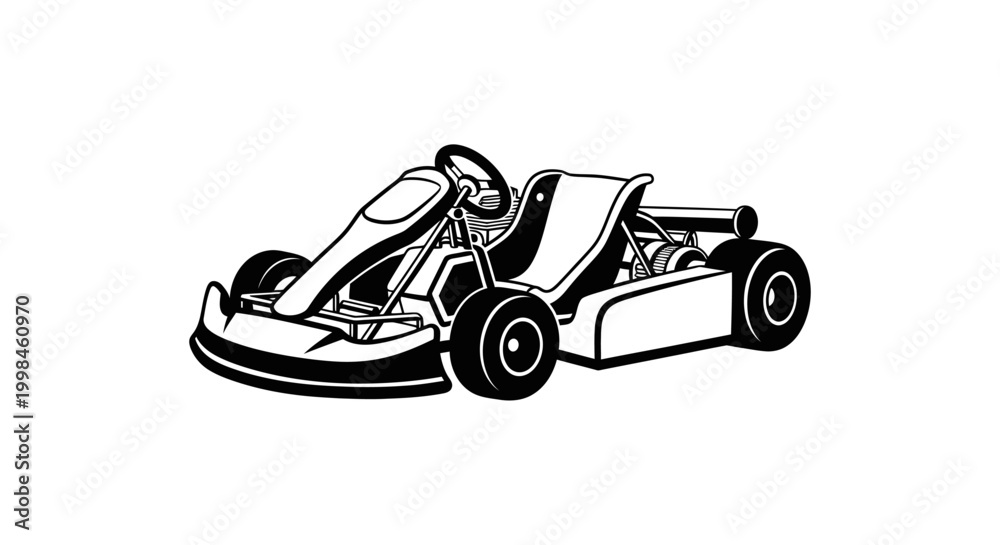 Obraz premium Monochrome go kart illustration racing vehicle isolated on white background