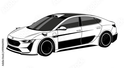Modern sedan car illustration with sleek design and technological features
