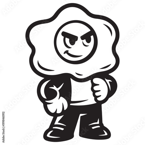 Cool Fried Egg Mascot Character in Leather Jacket, Funny Food Cartoon Vector Illustration