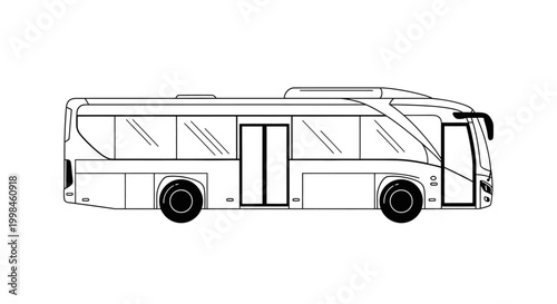 Modern passenger bus outline vector illustration isolated on white background