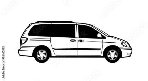 Monochrome minivan illustration isolated on white background for transportation